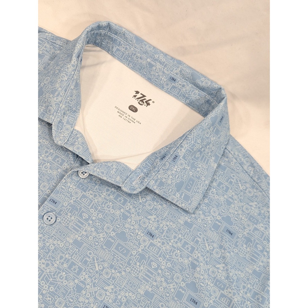 1764 Polo Shirt Men XXL Golf Performance All Over Coding Programing Sys Engineer